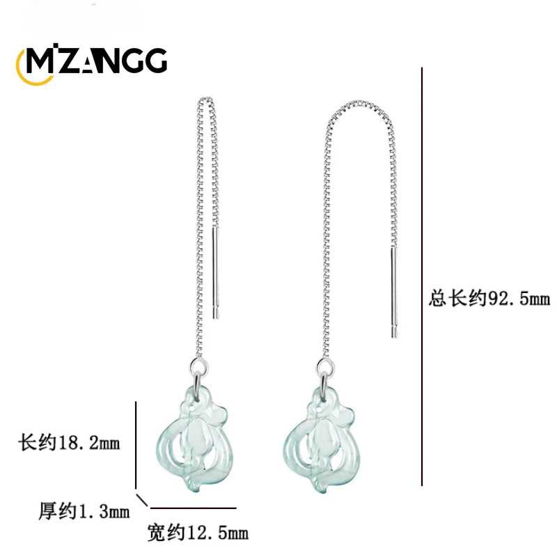 Original Natural Jadeite Blue Water Orchid Ear Line S925 Silver Ice Jade Personality Exquisite Fashion Women's Jewelry Gift