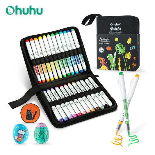 Ohuhu Nahuku Direct-ink Acrylic Markers Acrylic Paint Markers Direct Liquid Flexible Brush Tip High Opacity Paint Pens Lightfast