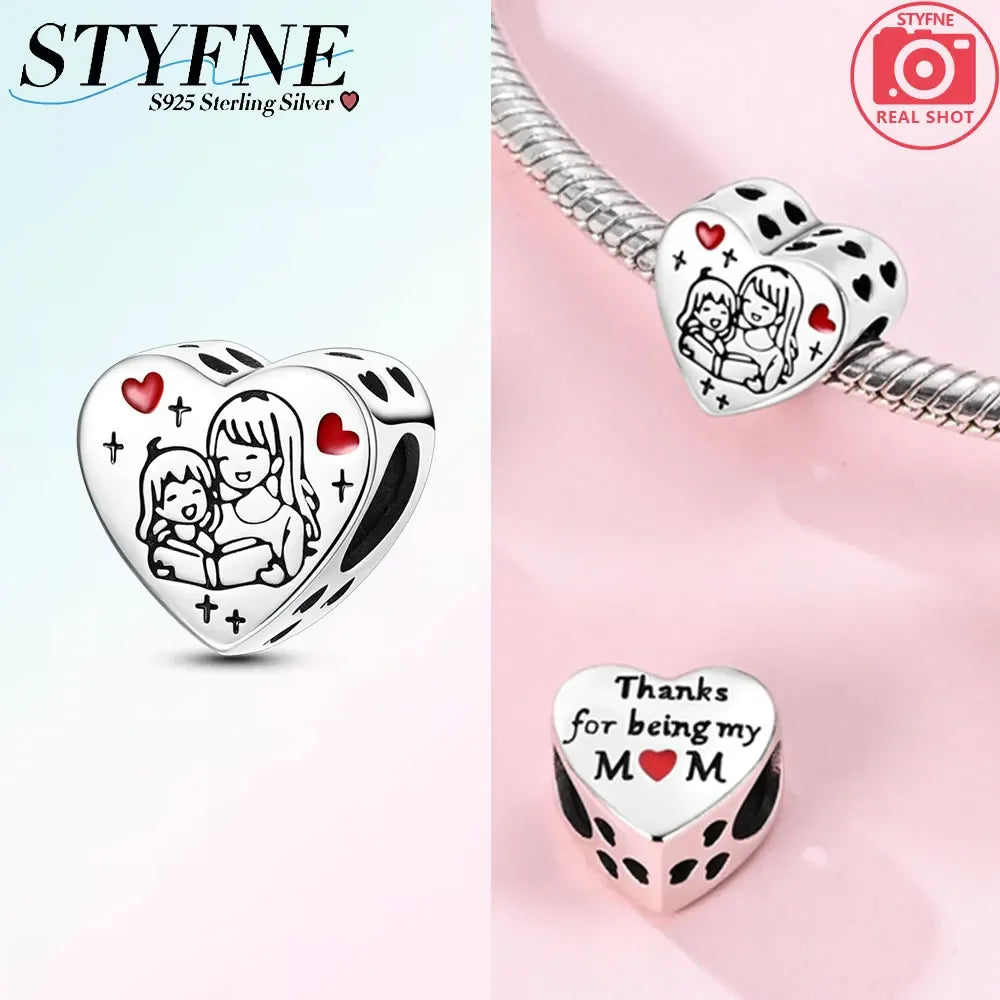 925 Sterling Silver Mother and Daughter Hug Comic Beaded Pendant Fit Original Women's Bracelet Jewelry Making Mother's Day Gift