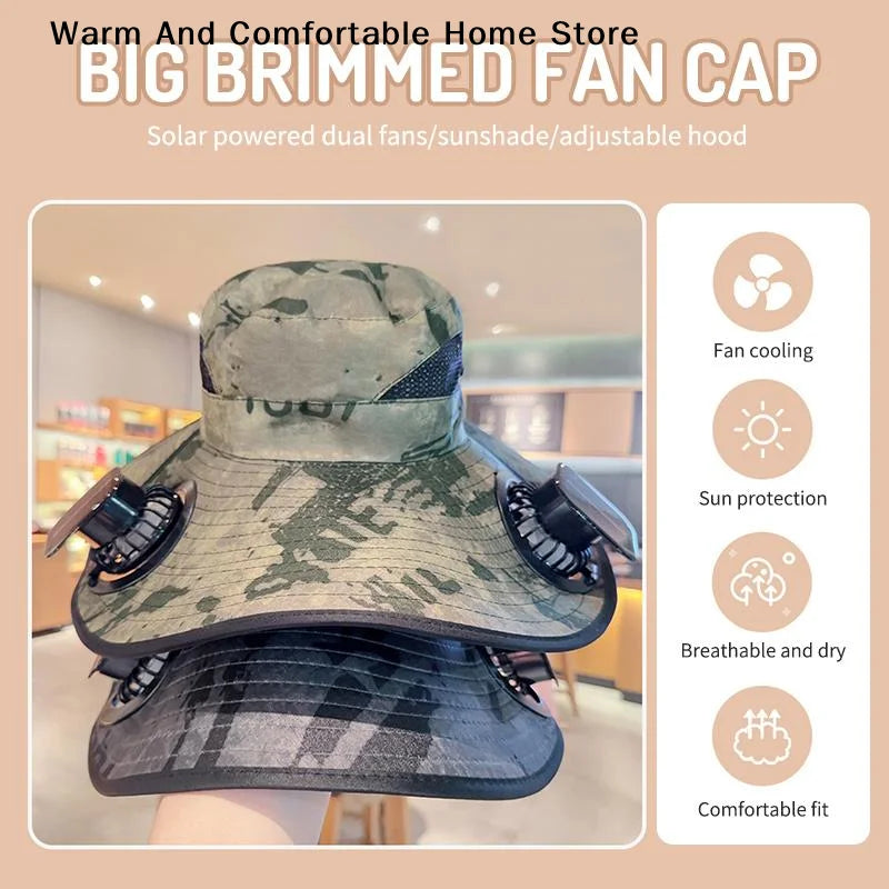 【SE】Solar Powered Sun Hat Cooling Fan UV Protection Outdoor Hiking Fishing Camping Summer Travel Bucket Hat Sun Protection Hat