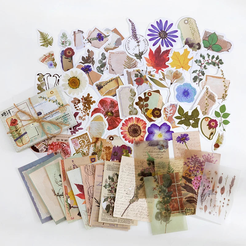 Yoofun 60pcs/pack Multi-Material Sticker Pack Vintage Mushroom Plants butterflies Stickers for Journal Scrapbooking Craft Making