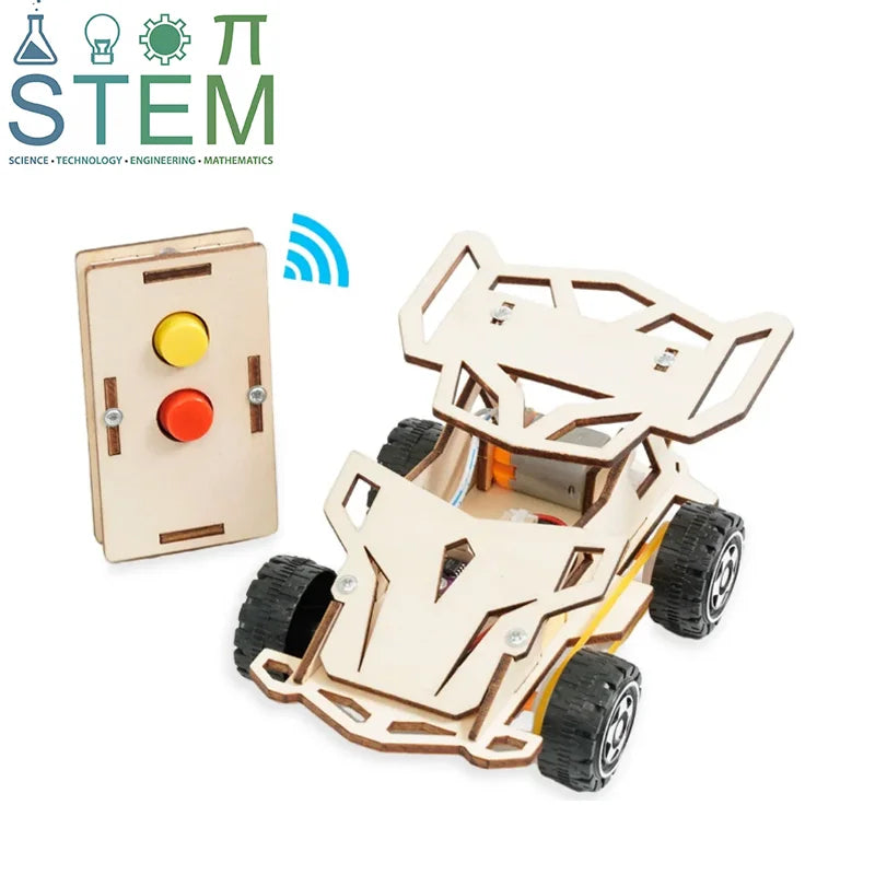 DIY Science Experiment Kits Wooden Remote Control Car Model Wooden Four Wheel Drive Racing Assembling KIDS STEM Educational Toy
