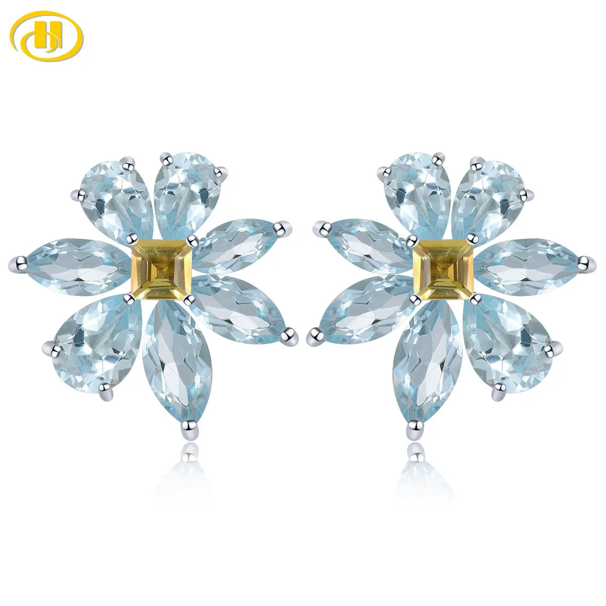 Natural Sky Blue Topaz Sterling Silver Earring 7.8 Carats Genuine Gemstone Citrine Flower Design Spring New Design S925