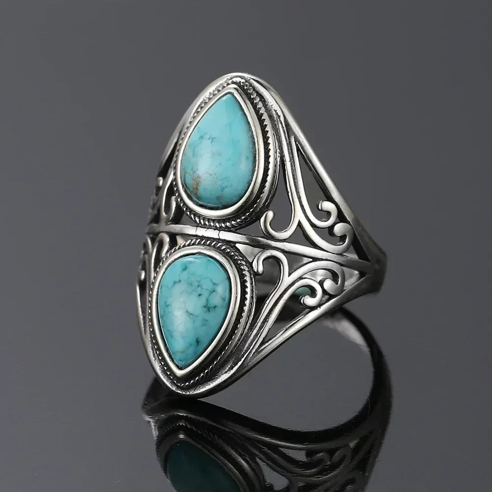 S925 Sterling Silver Ring Vintage Ring Gemstone Ring Silver Fine Jewelry Natural Turquoise Rings