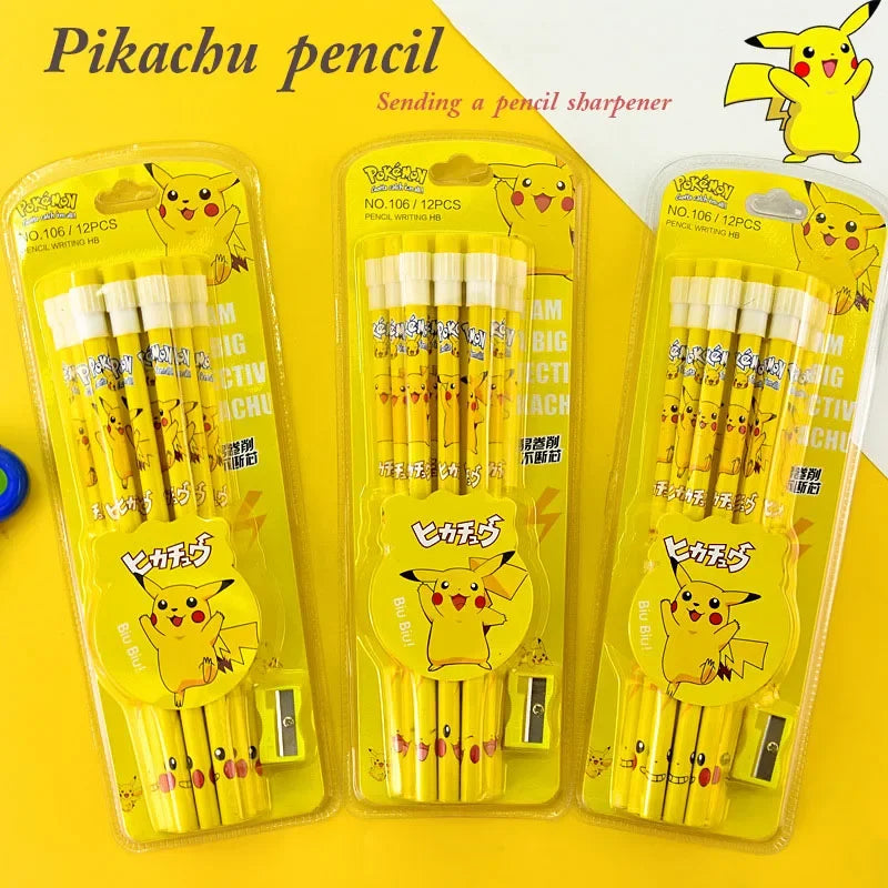 12pcs Pokemon Pikachu Anime Pencil Cute Kawaii Student Stationery Kids Writing Pen Children School Supplies Birthday Xmas Gift