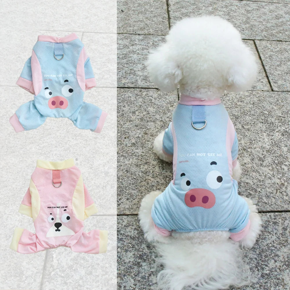 Dog Summer Four Leg Clothes Ice Silk Cool Pet Cool Clothes with Traction Rope Buckle Cooling Pet Clothes