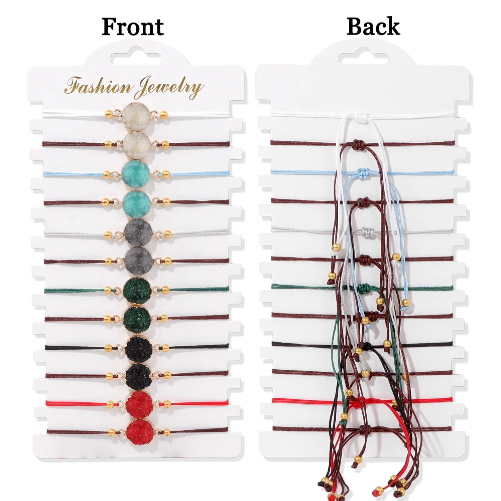 Wholesale 12pcs/set Bohemia Bracelet Set Colorful Natural Stone Crystal Seed Beads Evil Eye Braided Bracelets For Women Men