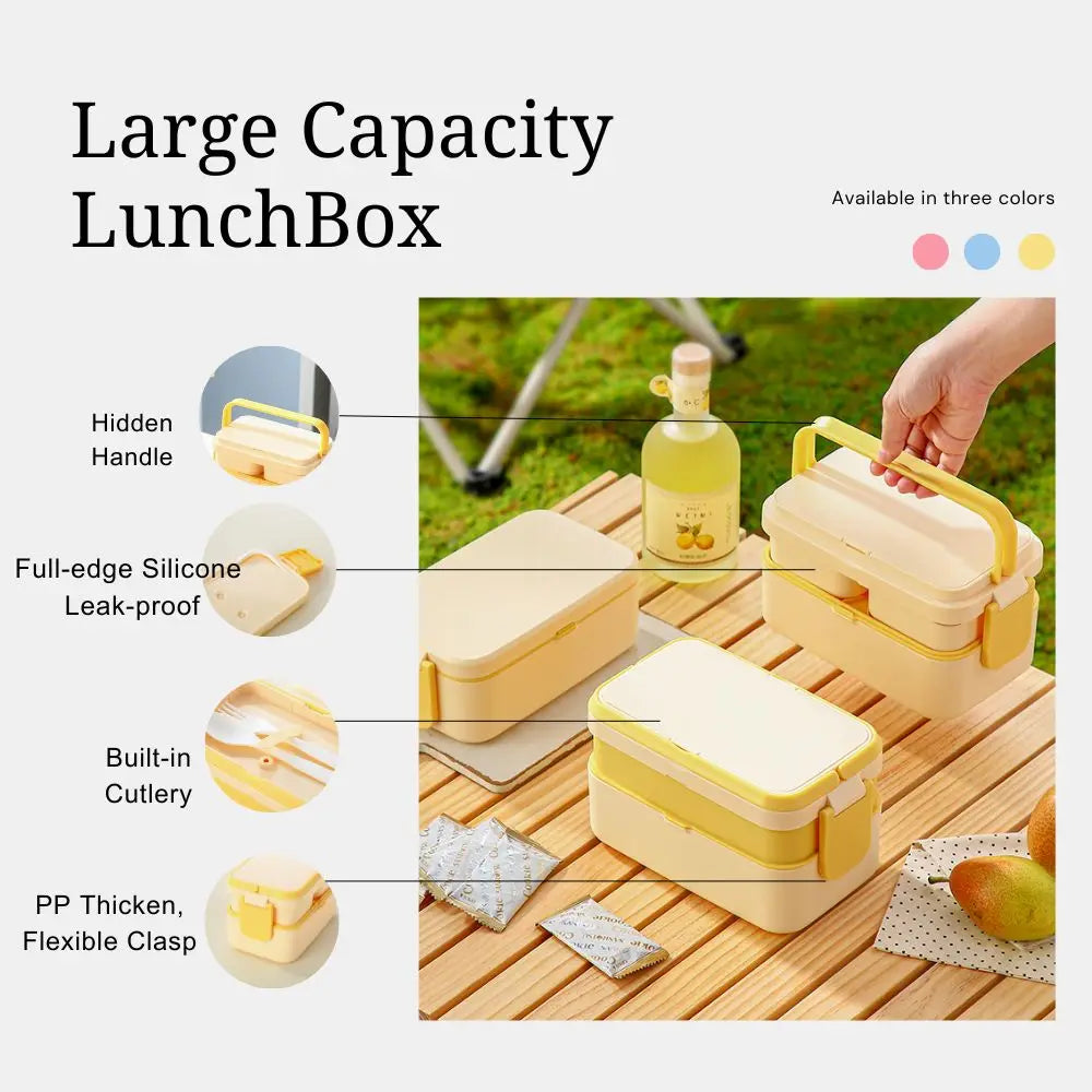 2 Layer / Single Bento Box with Handle,Large Capacity Leak-proof Lunch Box,Snack Food Storage Containers for Kids,Microwave Safe