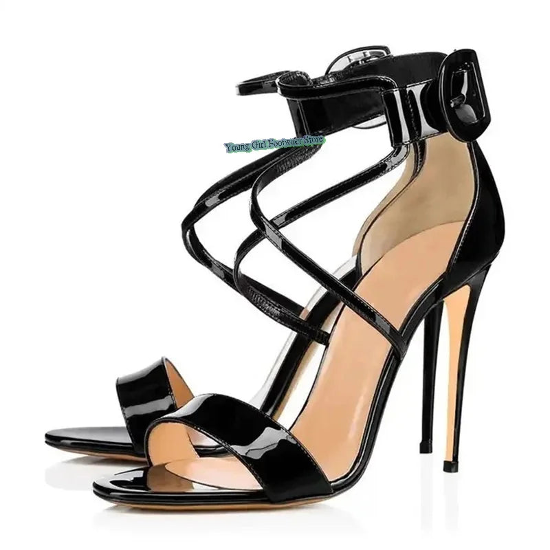 Candy Colors Miss High-Heeled Sandals Pointed Color Blocking Evening Shoes One-Strip Buckle Luxury Women's Shoes