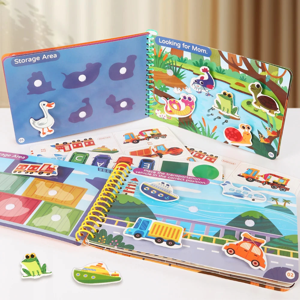 Children Quiet Busy Book 4 Themes Cartoon Travel Sticker Books Kids DIY Sticker Educational Game Montessori Paste Book Toy Gifts