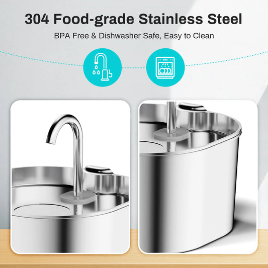 2.2L Automatic Cat Water Fountain Square Stainless Steel Dog Cat Dispenser Silent Water Pump Circulation Filtering Visual Window