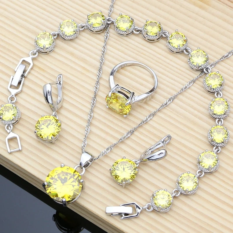 Natural Flame Zircon Beads 925 Sterling Silver Jewelry Sets Wedding Accessories for Women Earrings Rings Bracelet Dropshipping