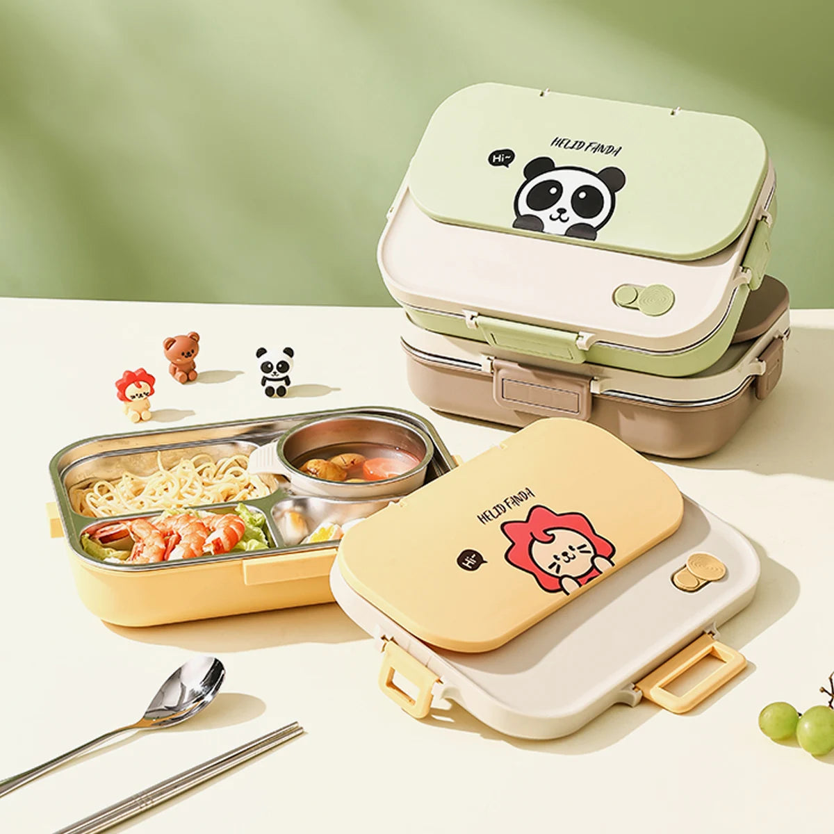Large Capacity Divided Lunch Container Set For Kids Students Sealed 304 Stainless Steel Bento Lunch Box With Bowl&Cutlery 6