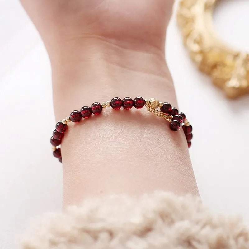 Ruifan 14k Gold Plated Natural Garnet Crystal Stone Beaded Strand Thin Bracelets for Women Girls Fine Jewelry Official-website