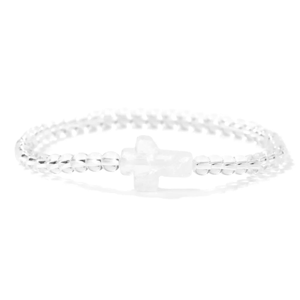 Trendy 4mm Beads Bracelet Stone Cross Charms Bracelet For Women Natural Gems Crystal Bangles Handmade Jewelry Men Yoga Prayer
