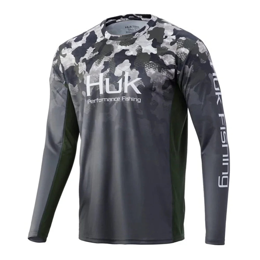 HUK Fishing Shirt Long Sleeve Uv Protection Man Outdoor Summer Fishing Clothing Performance Jersey Men's Fishing Apparel UPF 50+