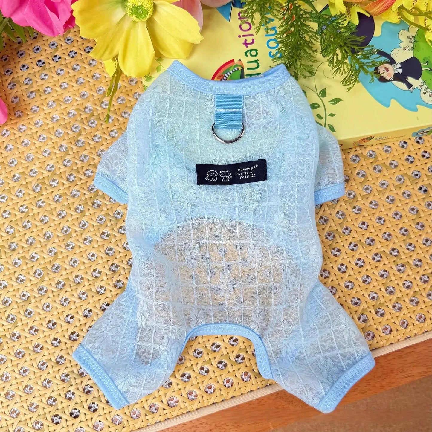 Pet Spring and Summer Thin Breathable Mesh Four Legged Clothes Dog Teddy Sun Protection Clothes Cooling Jumpsuit Puppy Clothes