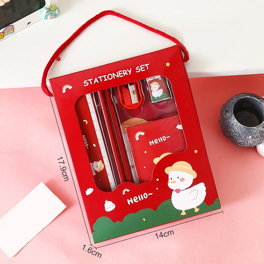 6Pcs Creative Children Stationery Set Cartoon Pencil Sharpener Eraser Note Book Ruler Pencil Kawaii School Supplies Gifts