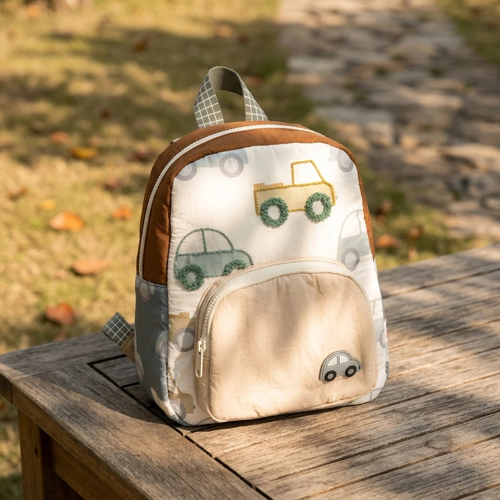 New Car Embroidery Children S Backpack Lightweight Durable Cotton Material Cute Boys and Girls Kindergarten Preschool Schoolbag
