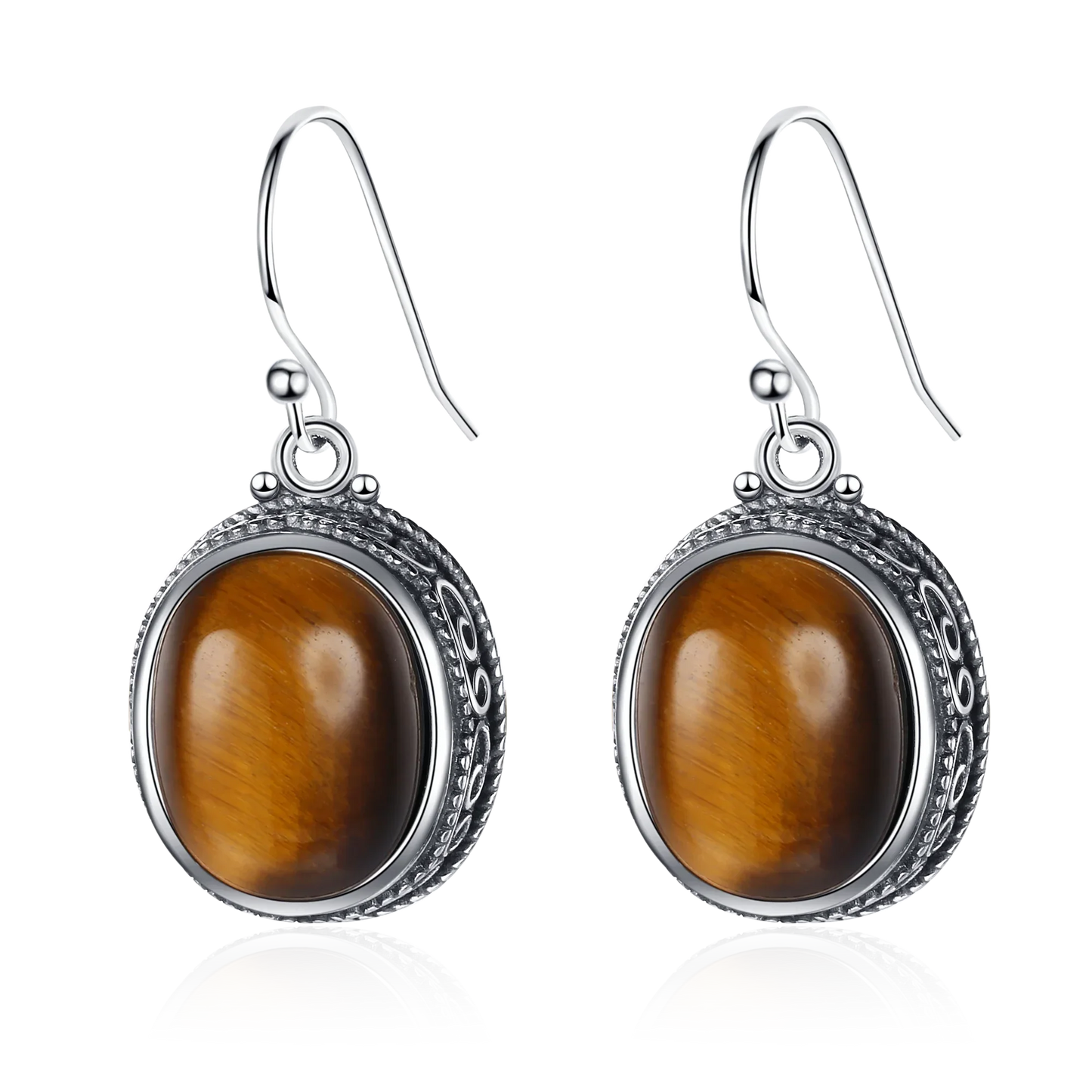 Women's Jewelry S925 Silver Earrings 10*12mm Oval Natural Tiger Eye Drop Earrings Fine Jewelry Engagement Birthday Gift
