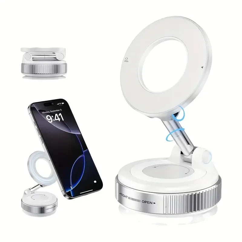 Car Mount Vacuum Magnetic Holder Foldable Strong Suction Stand For Cell Phone For phone with Magnetic sheet and Live Streaming