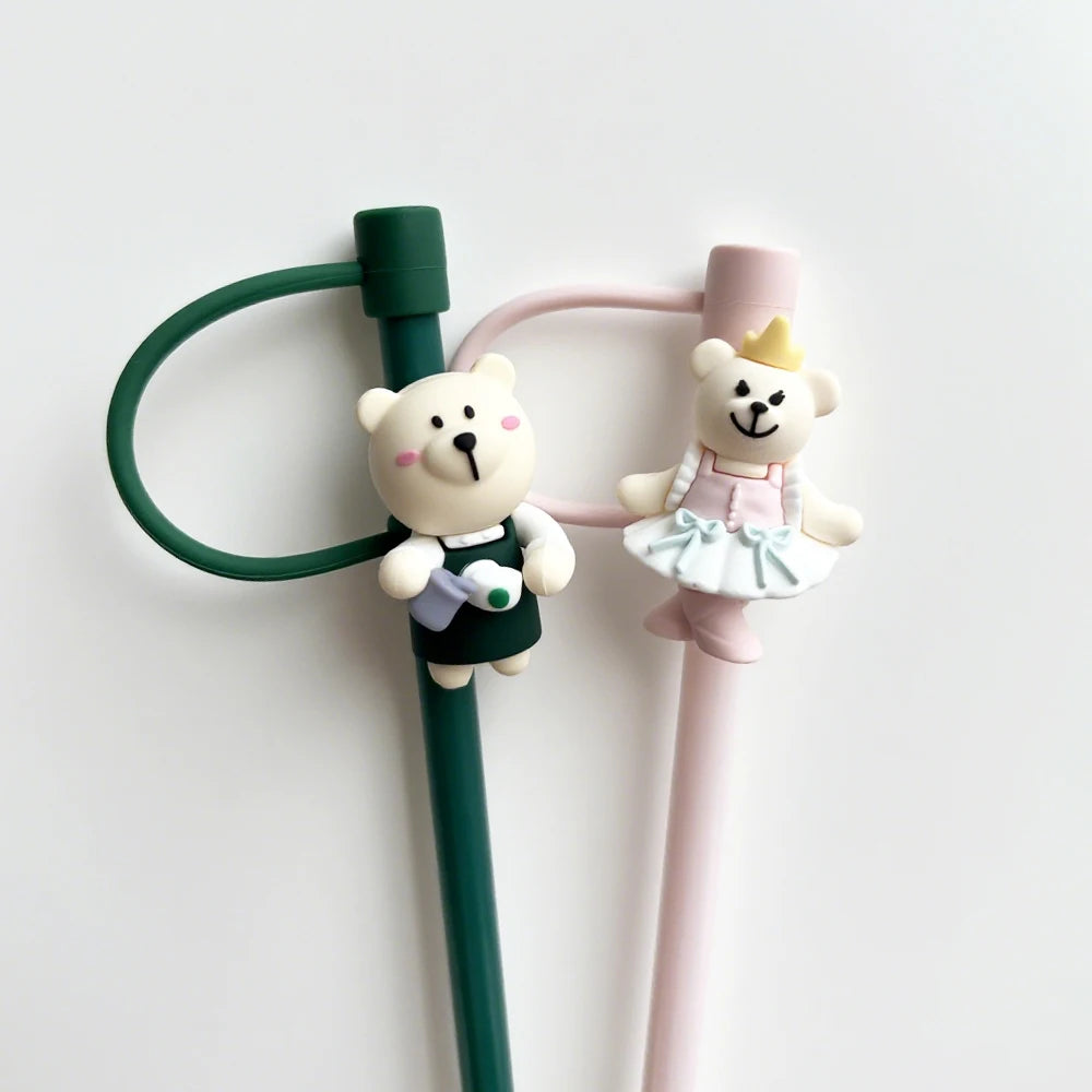 1pc Cute Bear Silicone Straw Cover Dust Plug for 7-8mm Straw Cups Tumblers Drink Lid Cap Creative Straw Toppers Cup Accessories
