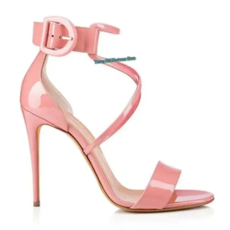 Candy Colors Miss High-Heeled Sandals Pointed Color Blocking Evening Shoes One-Strip Buckle Luxury Women's Shoes