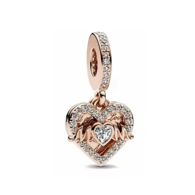 925 Silver Charms Love Mother Sister Heart Beads Fit Original Bracelet DIY Woman Jewelry Mother's Day Gift