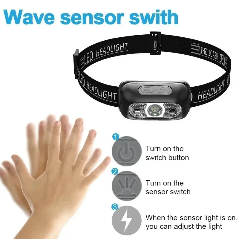 Outdoor Waterproof Camping Mini LED Night Fishing Powerful Torch Head Lamp Strong Light Headlamp Portable LED Sensor Headlamps