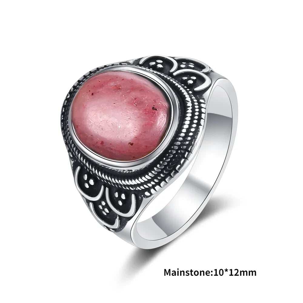 Natural Rhodochrosite Rings Women's S925 Silver Jewelry Ring Gifts Vintage Fine Wedding Ring