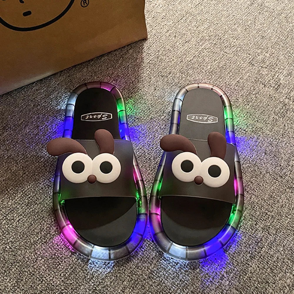 New PVC LED Light Up Slippers Non Slip Open Toe Light Up Sandals Cartoon Puppy Luminous Sandals Beach