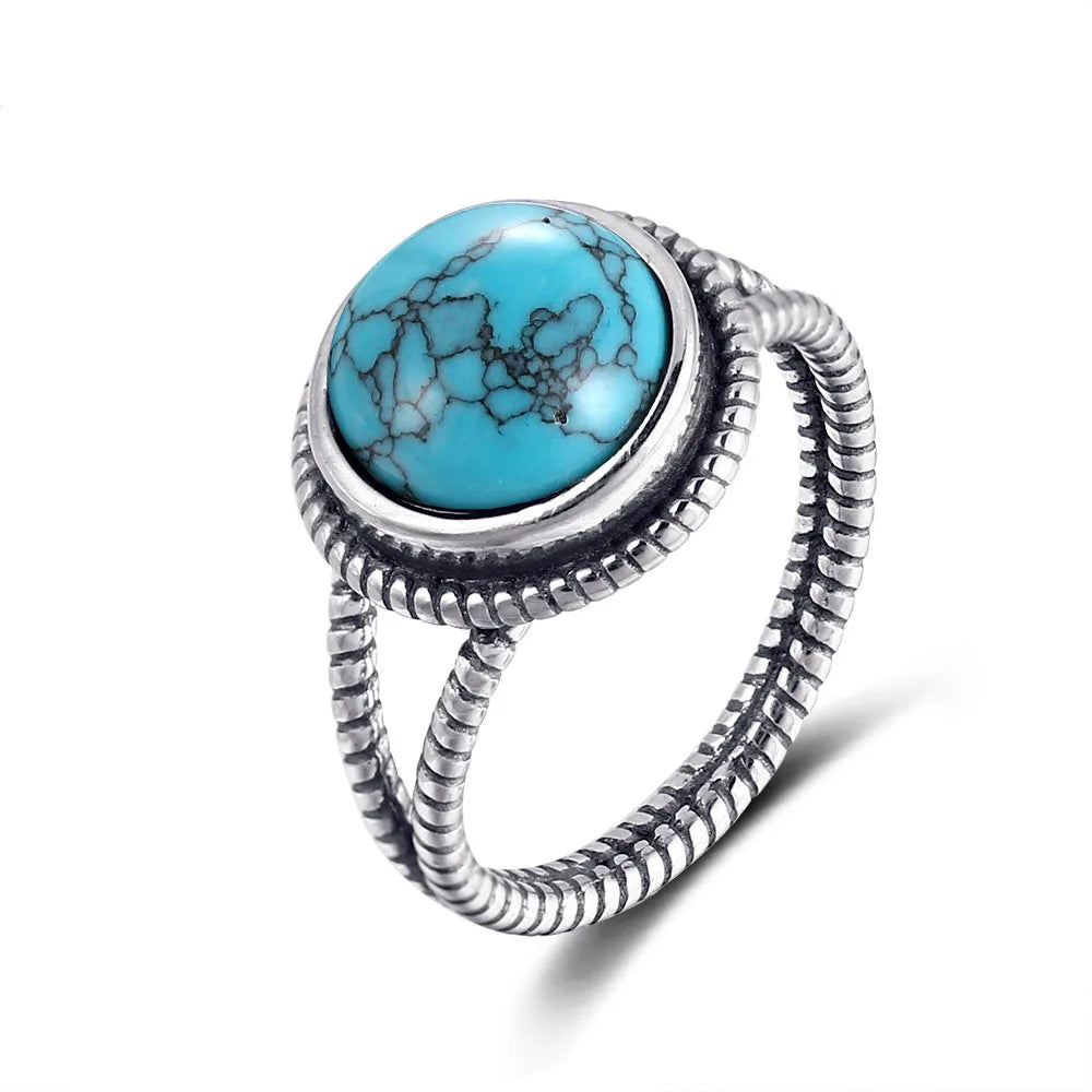 S925 Silver Oval Natural Turquoise Rings for Men Women Silver Fine Jewelry