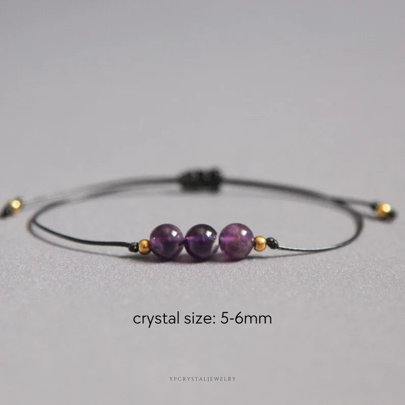 Gemstone Bracelet  Amethyst Bracelet Natural Bead String Woven Crystal Amethyst Bracelets