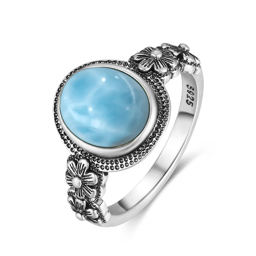 Vintage S925 Sterling Silver Rose Flower Ring With Oval 8*10mm Natural Moonstone Sweet Ring Fine Jewelry For Woman