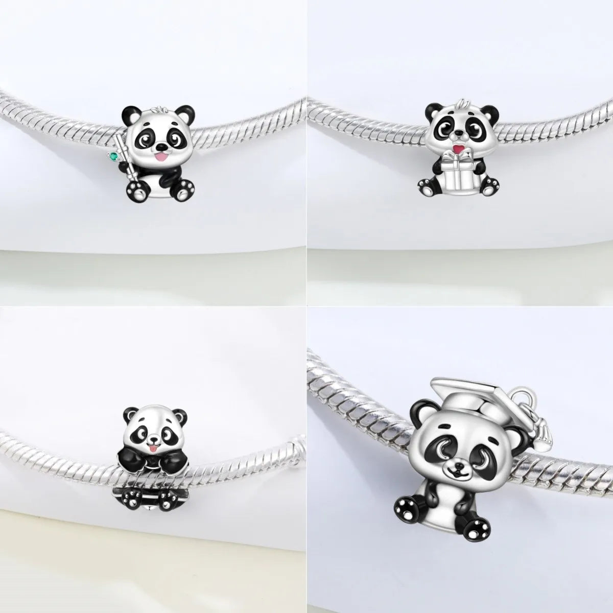 MISEFF Original S925 Sterling Silver Charm Adorable Animal Cute Panda Bead Pendant Charm Fit Bracelet DIY Jewelry Making Gifts