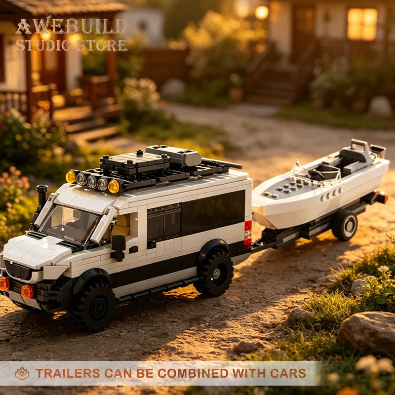 Camping Station Wagon Travel Trailer Model DIY Bricks Off-road Vehicle Building Blocks City RV Car STEM Toys Adult Birthday Gift