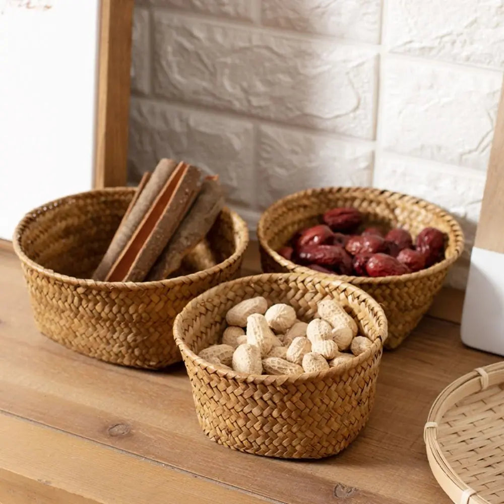 Imitation Rattan Rattan Storage Baskets Home Desktop Decoration Sundries Organizer Kitchen Storage Basket Multi-Purpose Home