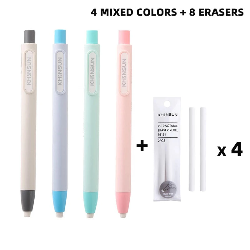 Press Eraser Pen with Replaceable Core Retractable and Pushable Art Eraser for Students and Children Stationery Supplies