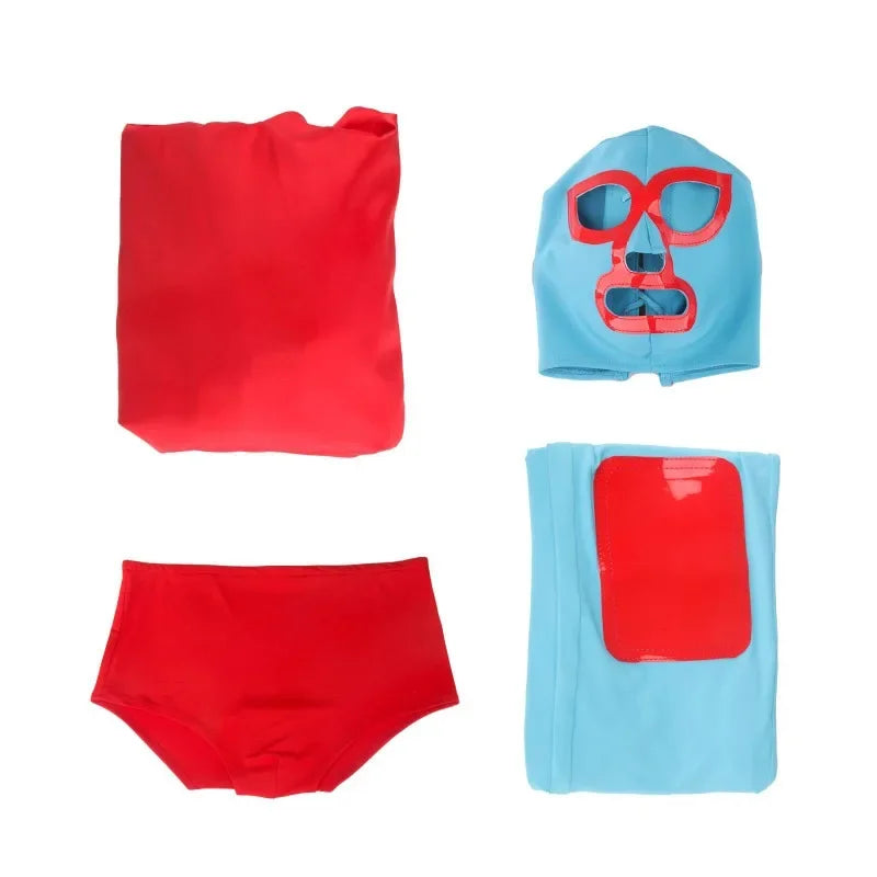 4PCS Nacho Cosplay Costume Libre Red Cloak Mask Pants Shorts Full Set Outfits Mexican Wrestling Halloween Cos Outfits Adult Men