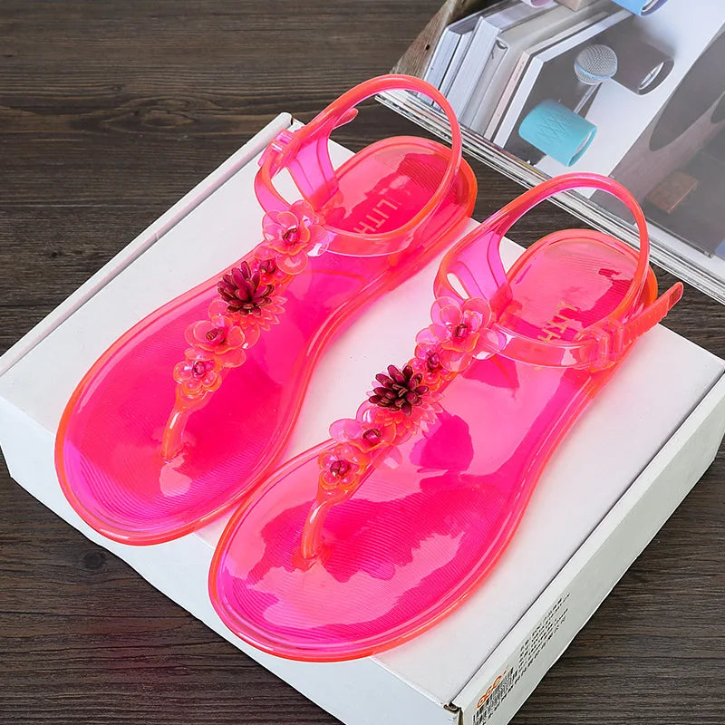 Summer Handwork Flower Women jelly Sandals 2025 New Clip Toe Flip Flops Shoes Female Flat Casual Beach Holiday Non-slip Slippers