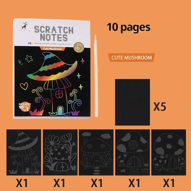 Children Scratch Painting Set Magic Rainbow Colors Scratch Art Painting Card Books Early Education Template Drawing Toys For Kid