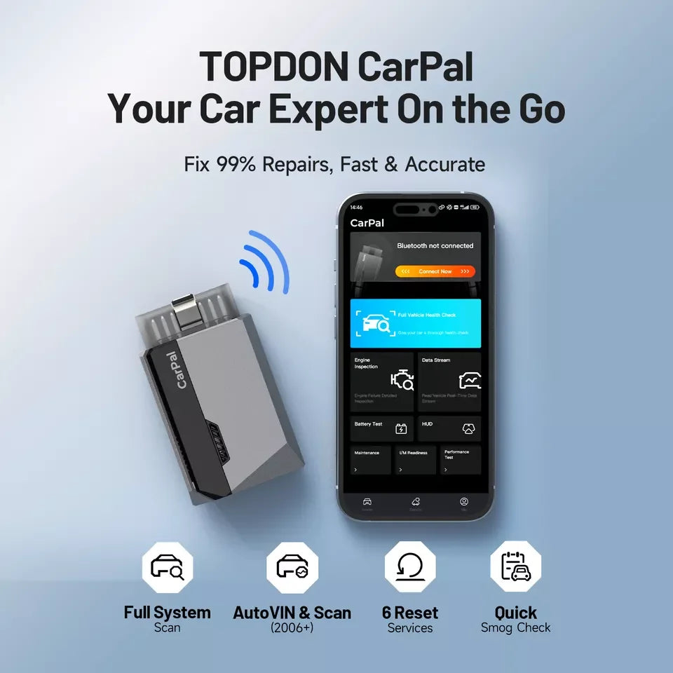 TOPDON Carpal OBD2 Scanner Bluetooth for Car All System Diagnostic Tool iOS Android Vehicle Health Check Smog Check Battery Test
