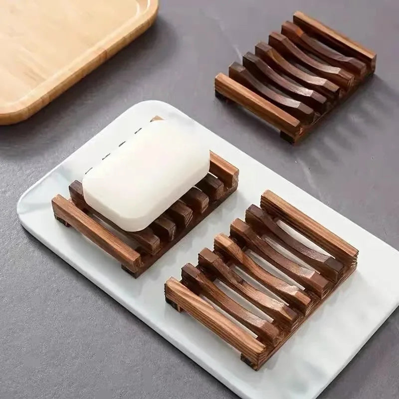 Creative Wooden Soap Holder Drainage Rack Carbonized Bamboo Bathroom Organizer for Shower Shelf Non Slip Soap Tray Ventilation