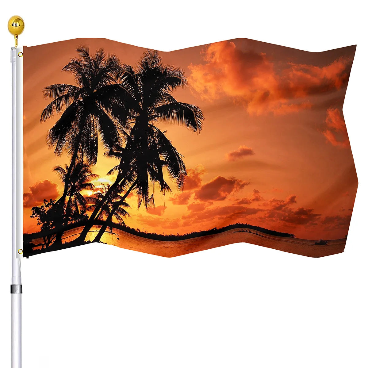 Summer Beach Holiday Decorative Flag Seaside Sunset Chairs Coconut Trees Flags House Indoor Outdoor Decor with Brass Grommets