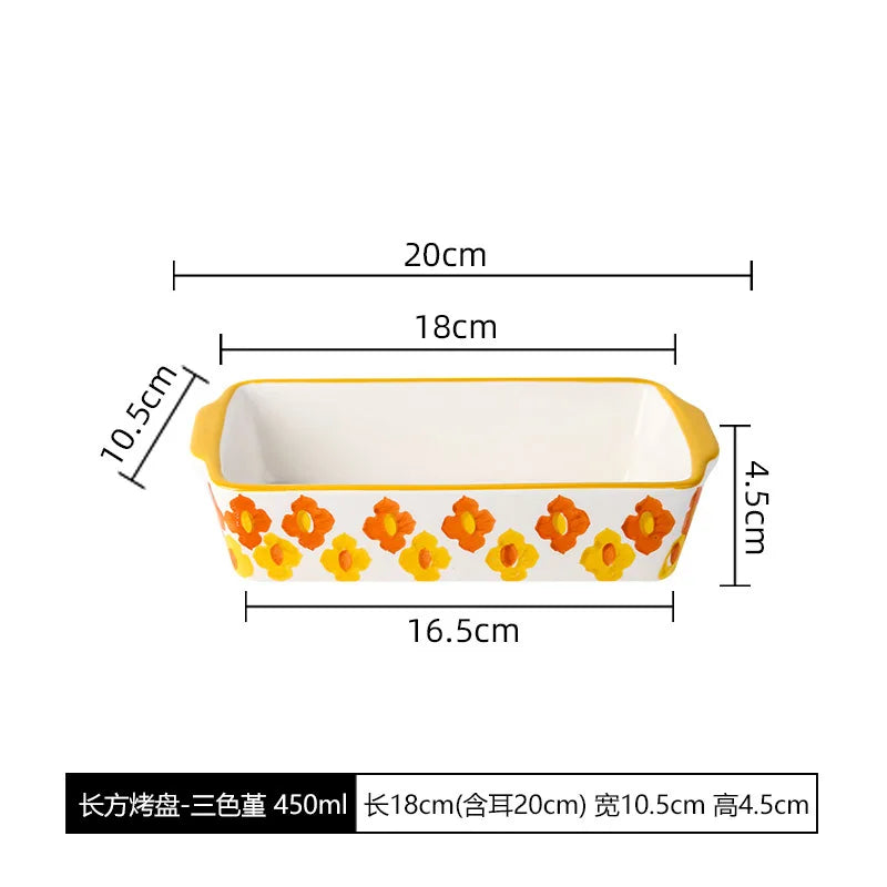 Rectangular Oval Bakeware Pan With Handle Ceramic Baking Dish Roasting Lasagna Pan Kitchen Salad Cheese Baked Pan Flowers
