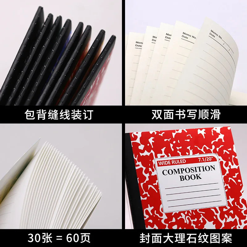 4pcs American Style Marble Composition Notebook Wide Ruled 60 Pages Student School Journal Sewn Bound Writing Diary Supply