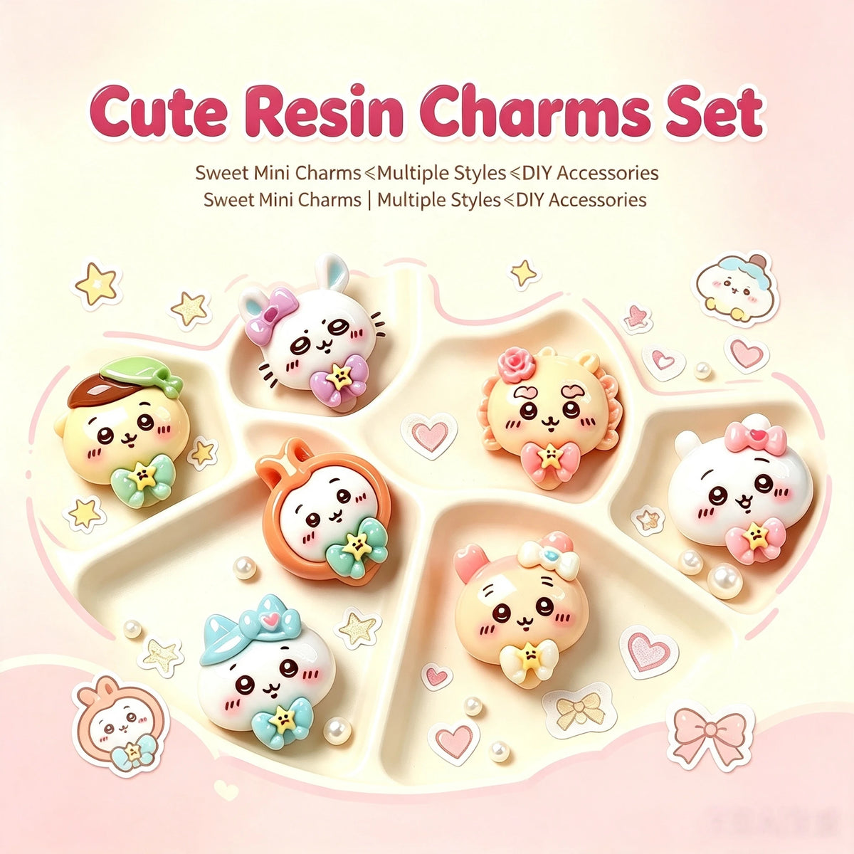 20PCS CHIIKAWA DIY Art Charm 3D Resin Kawaii Handmade Cream Glue Phone Cases Key Rings Shoe Buckles Hair Clips Decor Accessories