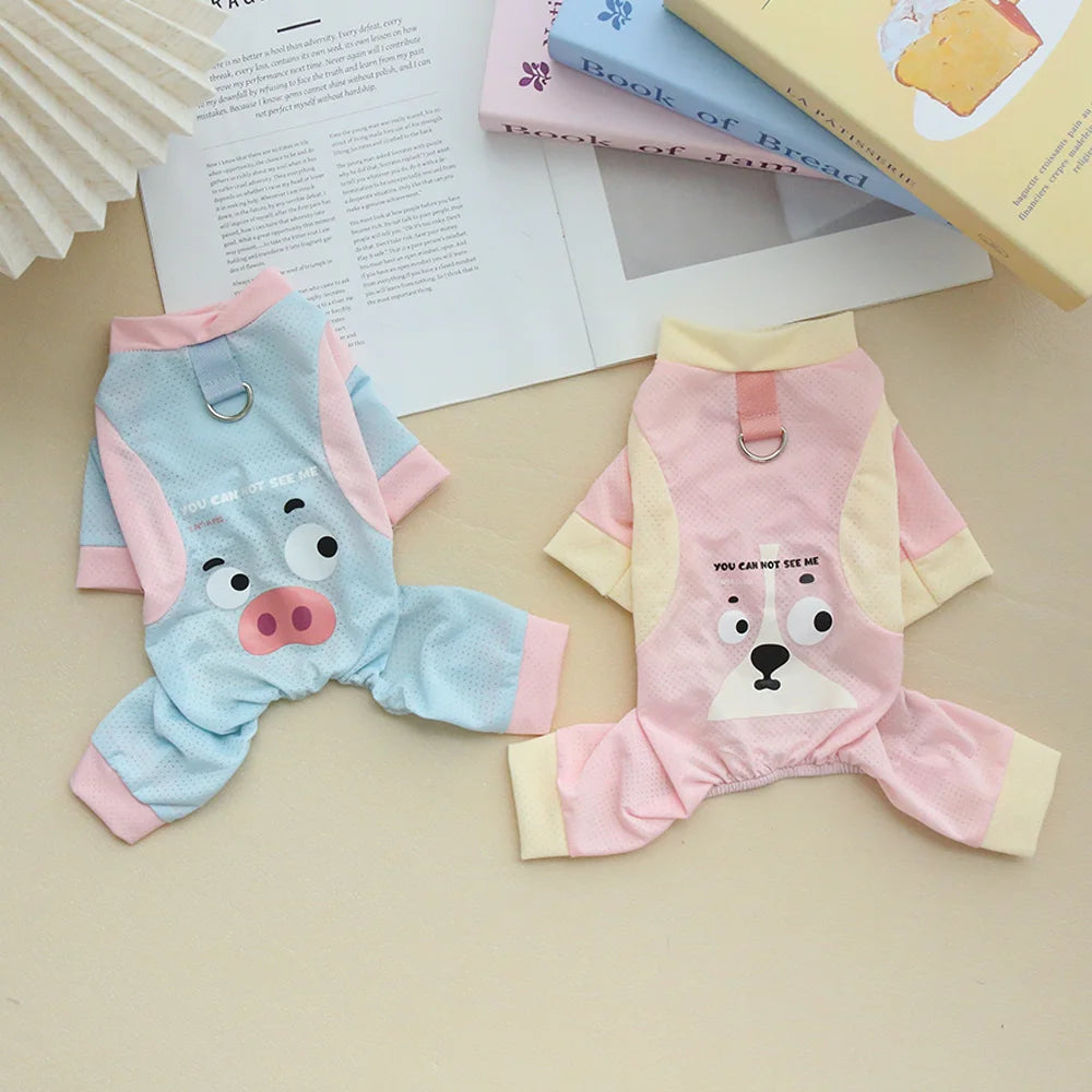 Dog Summer Four Leg Clothes Ice Silk Cool Pet Cool Clothes with Traction Rope Buckle Cooling Pet Clothes