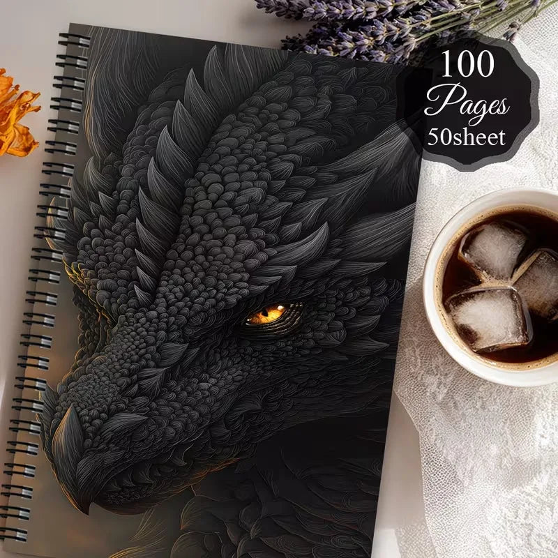 Bview Art A5 Spiral Sketchbook, Dragon Pattern Blank Drawing Notebook, Coil Bound Journal Notepad for Art Diary Doodle