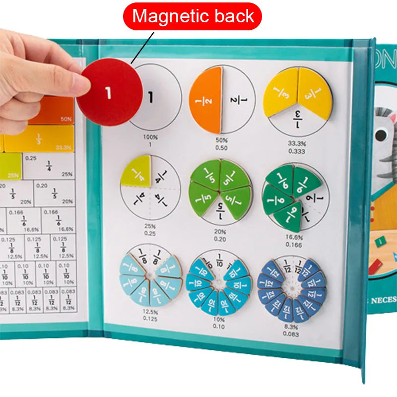 Children Magnetic Fraction Learning Math Toys Wooden Fraction Book Set Kids Arithmetic Learning Educational Toys Teaching Aids
